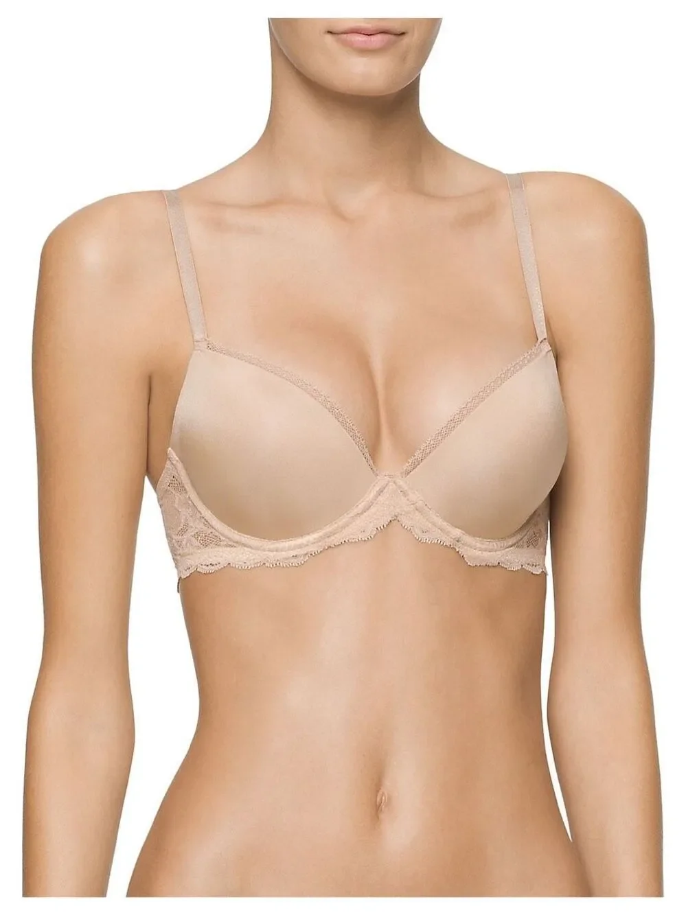 Calvin Klein Seductive Comfort Push Up Underwire Lace Demi Bra Desert 32DDD